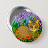 Grüne Mit Augen Katze im Blumengarten Button (Vorne & Hinten)