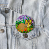 Grüne Mit Augen Katze im Blumengarten Button (Beispiel)