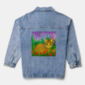 Grüne Mit Augen Katze im Blumengarten Jeansjacke (Rückseite)