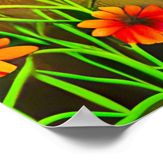 Grüne Mit Augen Katze im Blumengarten Poster (Ecke)