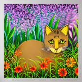 Grüne Mit Augen Katze im Blumengarten Poster (Vorne)