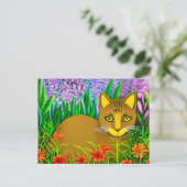 Grüne Mit Augen Katze im Blumengarten Postkarte (Stehend Vorderseite)