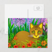 Grüne Mit Augen Katze im Blumengarten Postkarte (Vorne/Hinten)