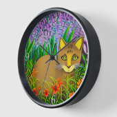 Grüne Mit Augen Katze im Blumengarten Uhr (Winkel)