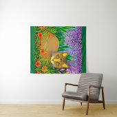 Grüne Mit Augen Katze im Blumengarten Wandteppich (Beispiel (Horizontal))