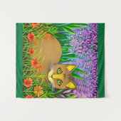 Grüne Mit Augen Katze im Blumengarten Wandteppich (Vorderseite (Horizontal))