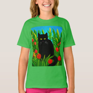 Grüne Mit Augen Katze im T-Shirt eines Blumengarte