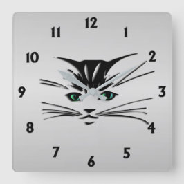 Grüne Mit Augen Katze Quadratische Wanduhr