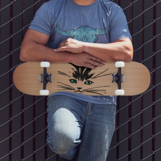 Grüne Mit Augen Katze Rustikal Skateboard (Außenbereich 3)