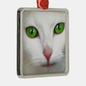 Grüne Mit Augen Katze Silbernes Ornament (Rechts)