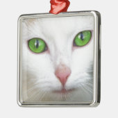 Grüne Mit Augen Katze Silbernes Ornament (Links)