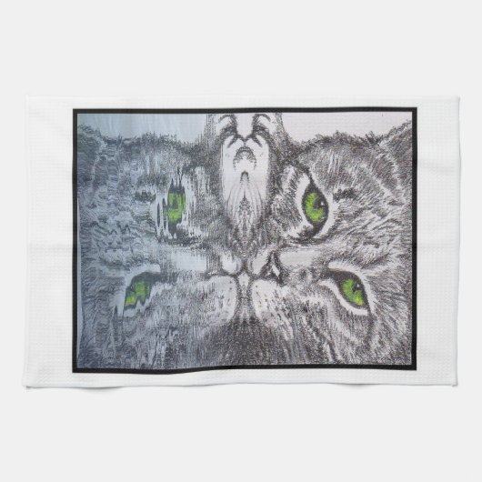 Grüne Mit Augen Katzen Geschirrtuch (Horizontal)