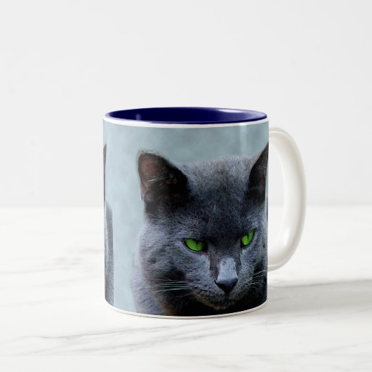 Grüne mit Augen Katzen-Tasse Zweifarbige Tasse (VorderseiteRechts)