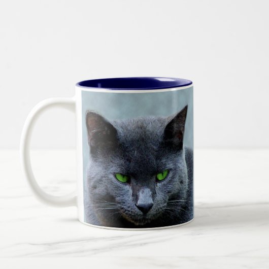 Grüne mit Augen Katzen-Tasse Zweifarbige Tasse (Links)