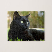 Grüne mit Augen schwarze Katze, die das Freien Puzzle (Horizontal)