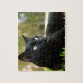 Grüne mit Augen schwarze Katze, die das Freien Puzzle (Vertikal)