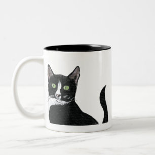 Grüne mit Augen Schwarzweiss-Katze Zweifarbige Tasse