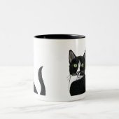 Grüne mit Augen Schwarzweiss-Katze Zweifarbige Tasse (Mittel)