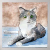 Grüne Mit Augen Tortoiseshell Graue Katze Wasserfa Poster (Vorne)