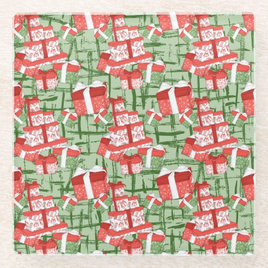 GRÜNE MIT ROTEN UND WEISSEN CHRISTMAS GLASUNTERSETZER (Vorderseite)