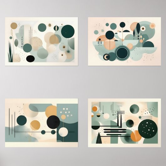 Grüne Mitte des Jahrhunderts Bilderwand Sets (Vorderseite)