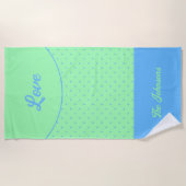 Grüne Mitte des Jahrhunderts Blue Retro Dots Somme Strandtuch (Vorderseite)