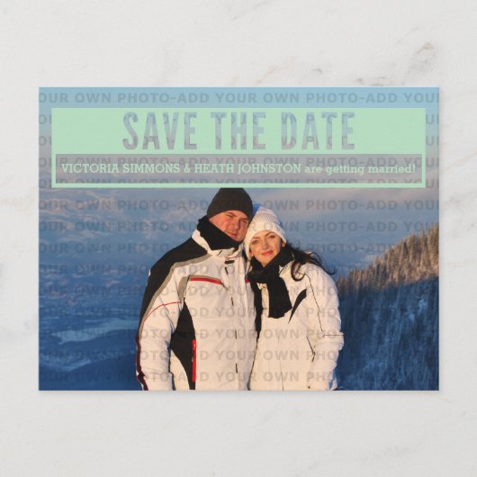 Grüne, moderne Ausschnitt Save the Date Postkarte (Vorderseite)