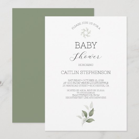 Grüne moderne Babydusche Einladung (Vorne/Hinten)