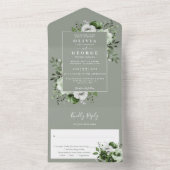 Grüne moderne botanische Blumenhochzeit All In One Einladung (Innen Boden)