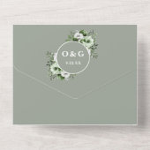 Grüne moderne botanische Blumenhochzeit All In One Einladung (Rückseite)