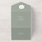 Grüne moderne botanische Blumenhochzeit All In One Einladung (Außenbereich)