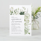 Grüne, moderne botanische Hochzeit Einladung (Stehend Vorderseite)