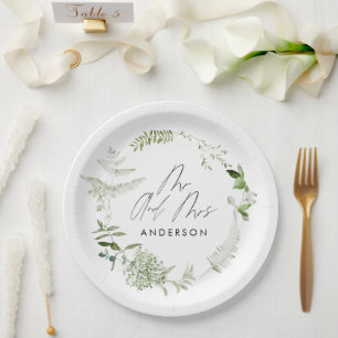 Grüne, moderne botanische Hochzeit Pappteller