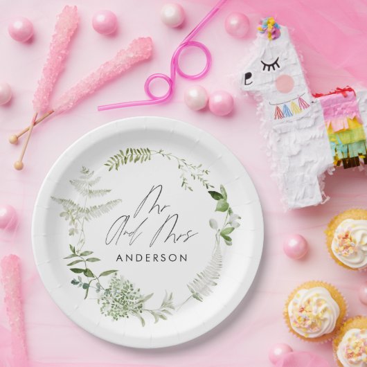 Grüne, moderne botanische Hochzeit Pappteller (Party)