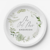 Grüne, moderne botanische Hochzeit Pappteller (Vorderseite)