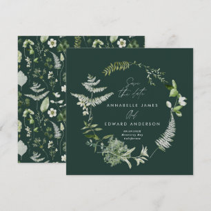 Grüne, moderne botanische Hochzeit Save The Date