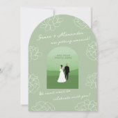 Grüne, moderne Botanische Hochzeitsfeier Einladung (Vorderseite)