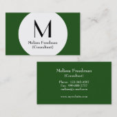 Grüne moderne Circle Custom Monogram Business Card Visitenkarte (Vorne/Hinten)