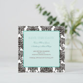 Grüne, moderne Damastasche Save the Date (Stehend Vorderseite)
