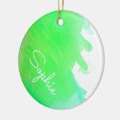 Grüne, moderne, einfache Aquarellfarbe Weihnachtsn Keramik Ornament (Links)
