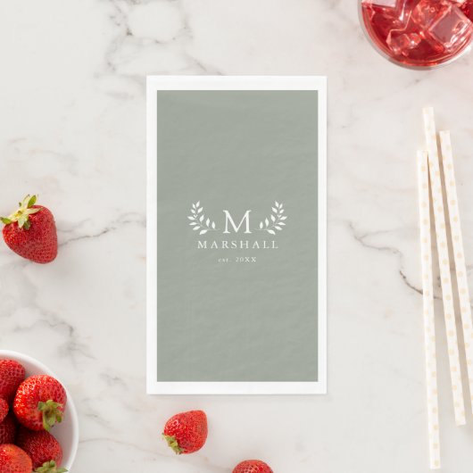 Grüne moderne, elegante Floral Monogram-Familie Na Serviette (Beispiel)