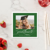 Grüne Moderne Elegante Script Foto Graduation Part Serviette (Beispiel)