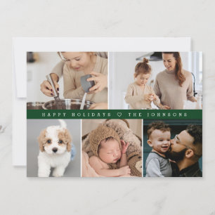 Grüne moderne Frohe Feiertage Familienfoto-Collage Feiertagskarte