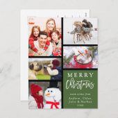 Grüne Moderne frohe Weihnachtsfoto Collage Feiertagspostkarte (Vorne/Hinten)