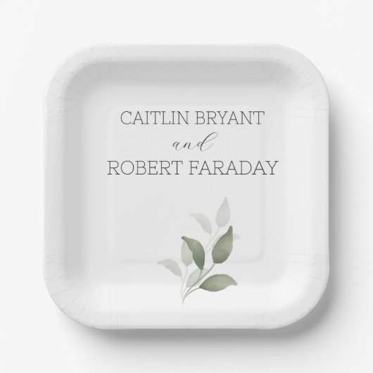 Grüne Moderne Hochzeit Pappteller (Vorderseite)