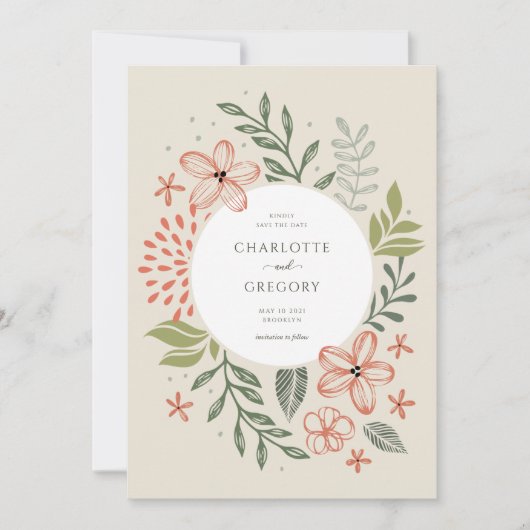 Grüne Moderne Hochzeit rettet das Datum Einladung (Vorderseite)