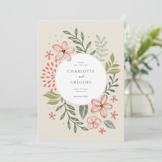 Grüne Moderne Hochzeit rettet das Datum Einladung (Stehend Vorderseite)