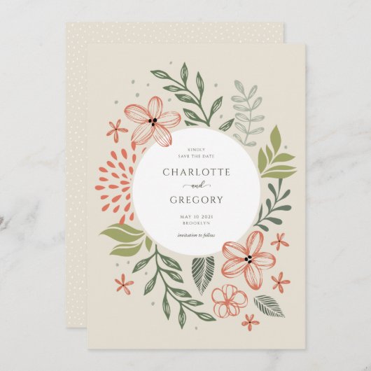 Grüne Moderne Hochzeit rettet das Datum Einladung (Vorne/Hinten)