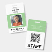 Grüne moderne ID Card Business Mitarbeiter QR Ausweis (Vorder- & Rückseite)