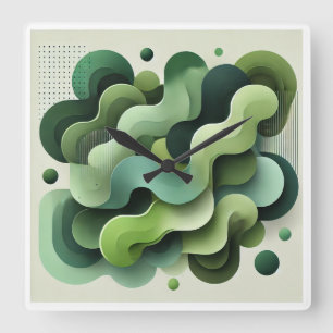 Grüne moderne Kunst Deko abstrakt Wall Clock Quadratische Wanduhr
